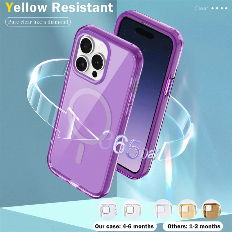For iPhone 15 Pro Max Case Compatible with MagSafe PC + TPU Clear Phone Cover with PET Screen Film - Dark Purple