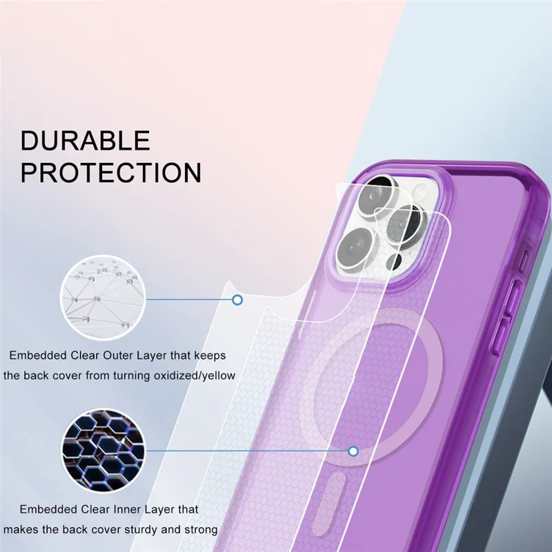 For iPhone 15 Pro Max Case Compatible with MagSafe PC + TPU Clear Phone Cover with PET Screen Film - Dark Purple