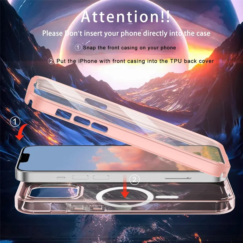 Custodia magnetica per iPhone 14 in PC+TPU antiurto con pellicola per lo schermo in PET - Rosa