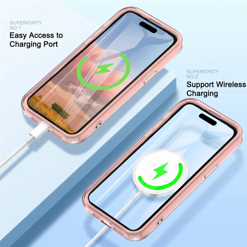 For iPhone 14 Pro Max Magnetic Case PC+TPU+PET Drop-proof Clear Phone Cover - Pink