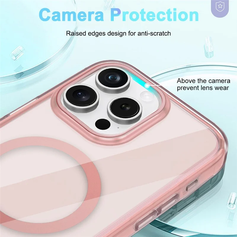 For iPhone 14 Pro Max Magnetic Case PC+TPU+PET Drop-proof Clear Phone Cover - Pink