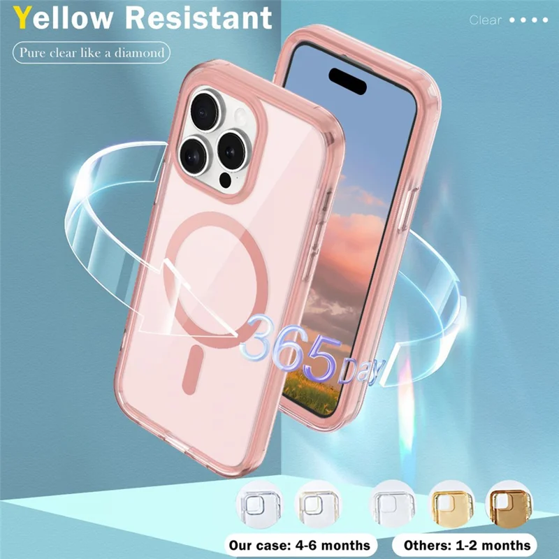 For iPhone 14 Pro Max Magnetic Case PC+TPU+PET Drop-proof Clear Phone Cover - Pink