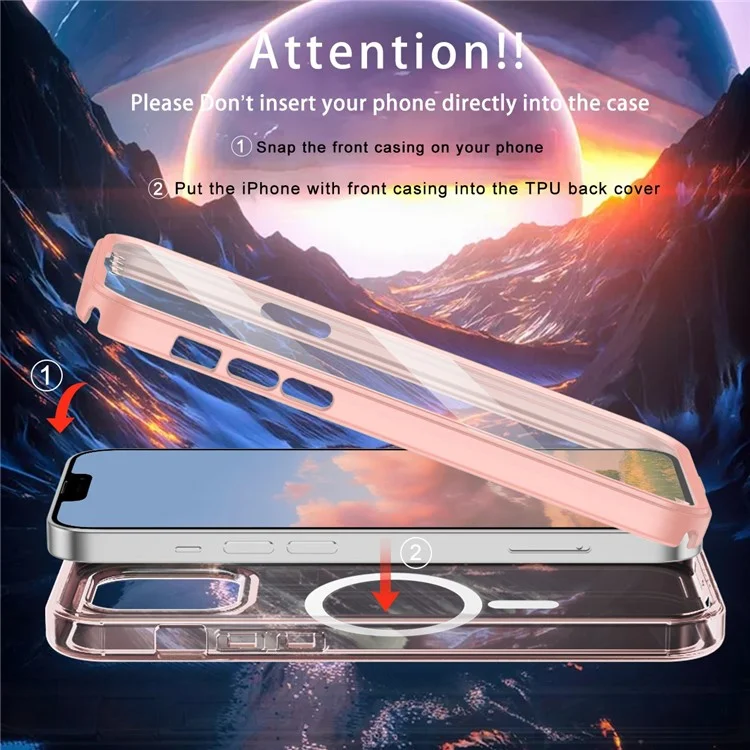 For iPhone 11 Pro Clear Case Compatible with MagSafe Front / Back Full Protection Phone Cover - Pink