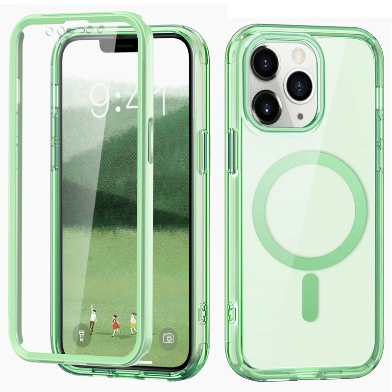 For iPhone 11 Pro Clear Case Compatible with MagSafe Front / Back Full Protection Phone Cover - Green