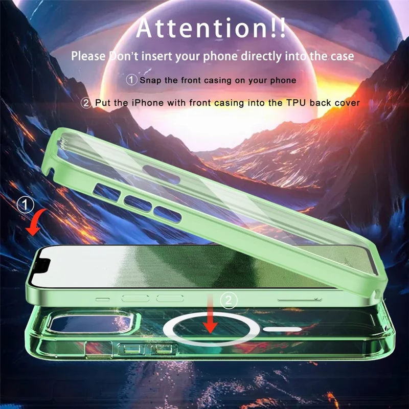For iPhone 11 Pro Clear Case Compatible with MagSafe Front / Back Full Protection Phone Cover - Green