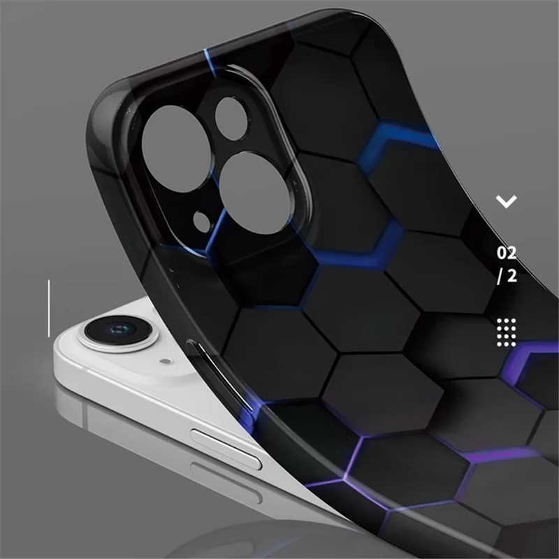 For iPhone 14 Case Hard PC+Soft Silicone Phone Cover with Honeycomb Pattern - Silver