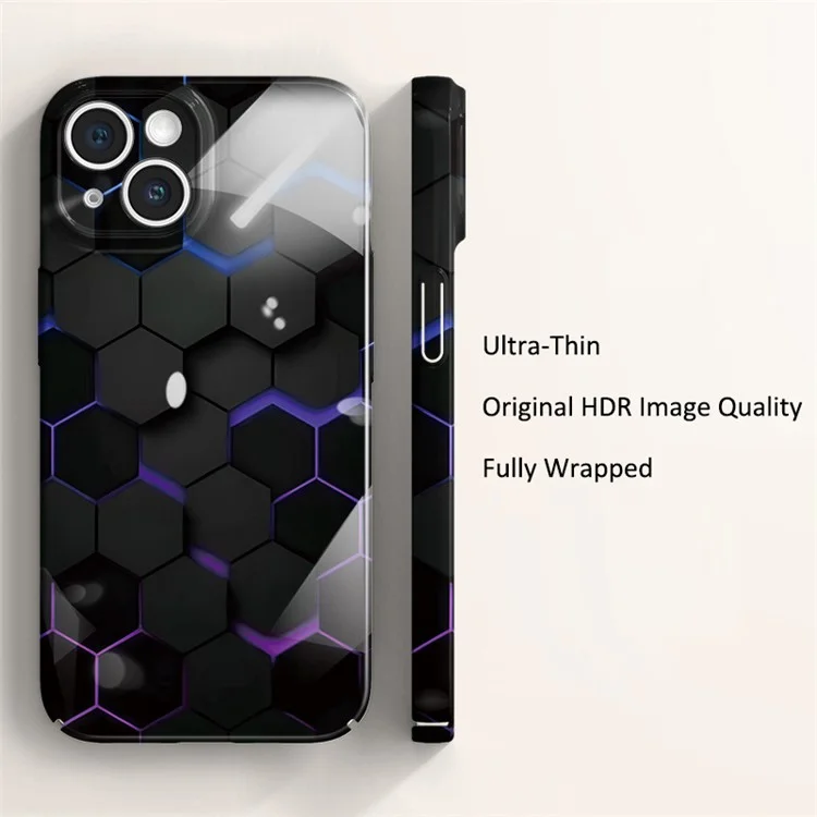 For iPhone 15 Cell Phone Case Bump Proof Hard PC Honeycomb Pattern Cover - Black