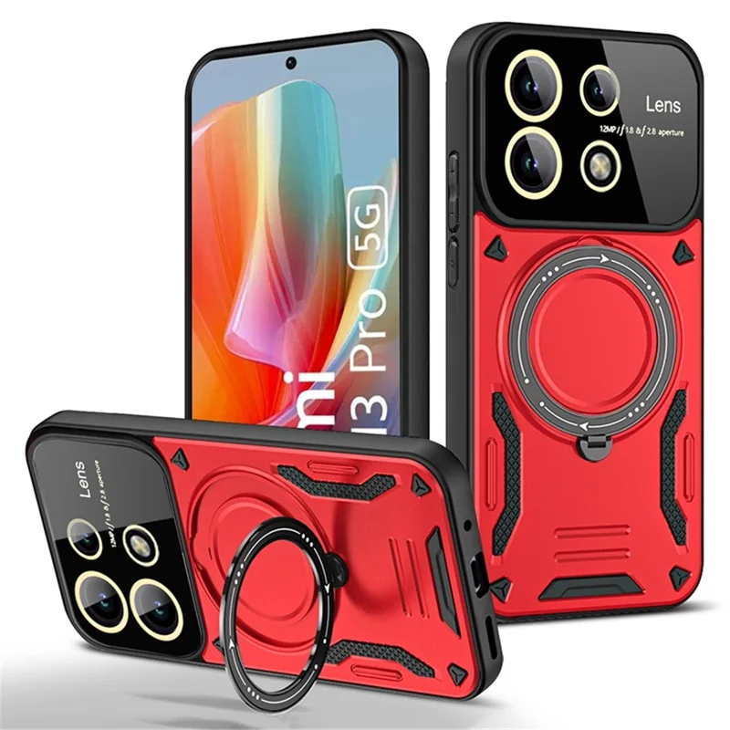 For Xiaomi Redmi Note 13 Pro 5G / Poco X6 5G Magnetic Case PC+TPU Phone Cover with Kickstand - Red