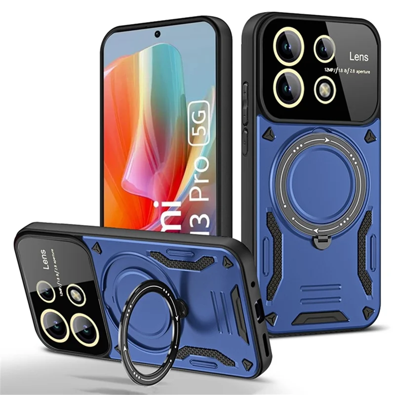 For Xiaomi Redmi Note 13 Pro 5G / Poco X6 5G Magnetic Case PC+TPU Phone Cover with Kickstand - Blue