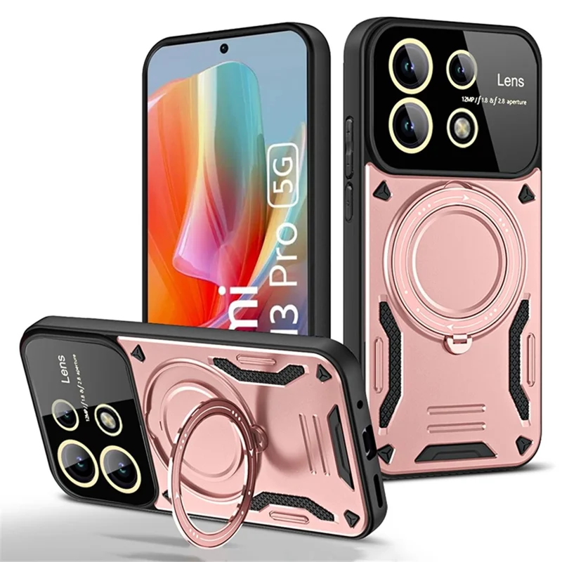 Para Xiaomi Redmi Note 13 Pro 5G / Poco X6 5G Capa Magnética de PC+TPU com Suporte - Rose Gold