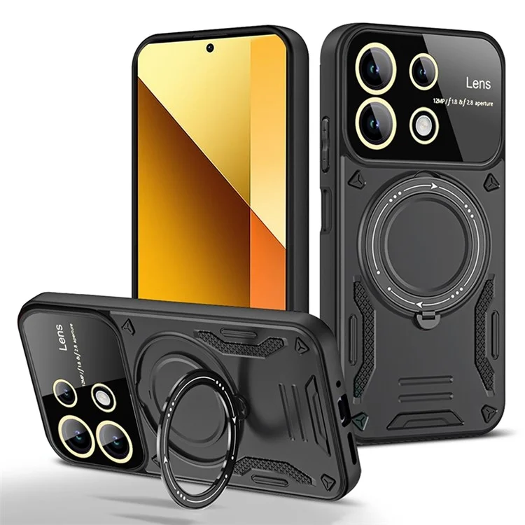 Para Xiaomi Redmi Nota 13 Pro 4g / Poco M6 Pro 4G Case Magnetic Ring Kickstand PC+TPU Phone Shell - Preto