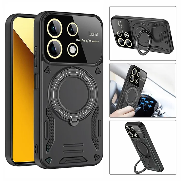 Pour Xiaomi Redmi Note 13 Pro 4G / Poco M6 Pro 4G Case Magnétique Ring Kickstand pc + Shell Tpu Téléphone - Noir