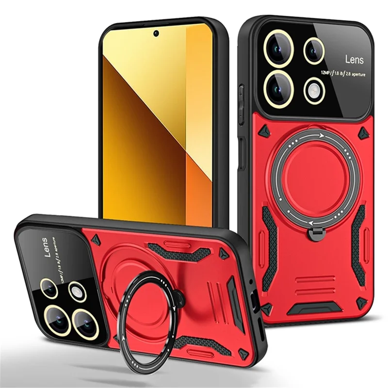 For Xiaomi Redmi Note 13 Pro 4G / Poco M6 Pro 4G Case Magnetic Ring Kickstand PC+TPU Phone Shell - Red