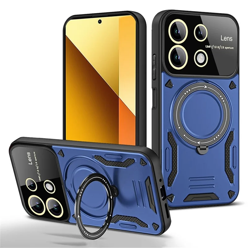 For Xiaomi Redmi Note 13 Pro 4G / Poco M6 Pro 4G Case Magnetic Ring Kickstand PC+TPU Phone Shell - Blue