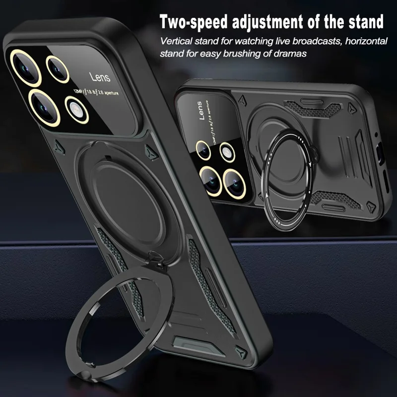 For Xiaomi Redmi Note 13 Pro 4G / Poco M6 Pro 4G Case Magnetic Ring Kickstand PC+TPU Phone Shell - Blue