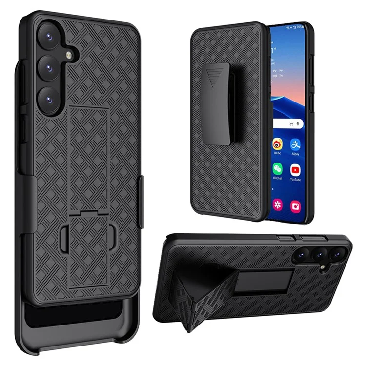 Для чехла Samsung Galaxy S24+ PC+TPU Sliding Screen Cover Kickstand Phone Shell с зажимом