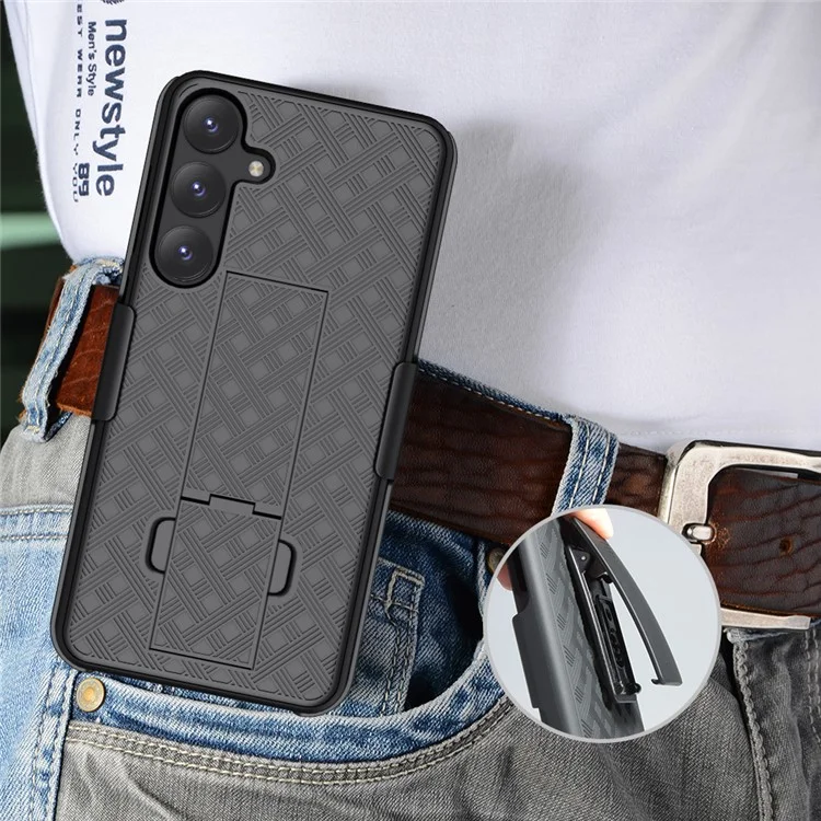 Для чехла Samsung Galaxy S24+ PC+TPU Sliding Screen Cover Kickstand Phone Shell с зажимом