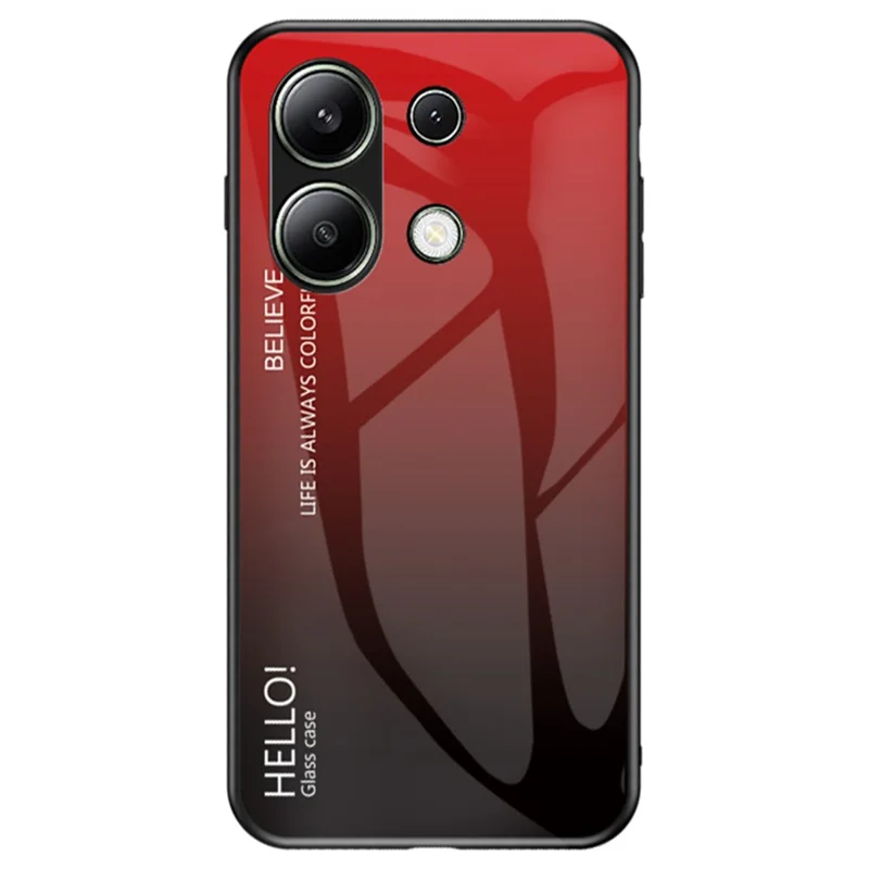 For Xiaomi Redmi Note 13 4G Shockproof Tempered Glass Case Anti-Scratch Cell Phone Cover - Gradient Red Black