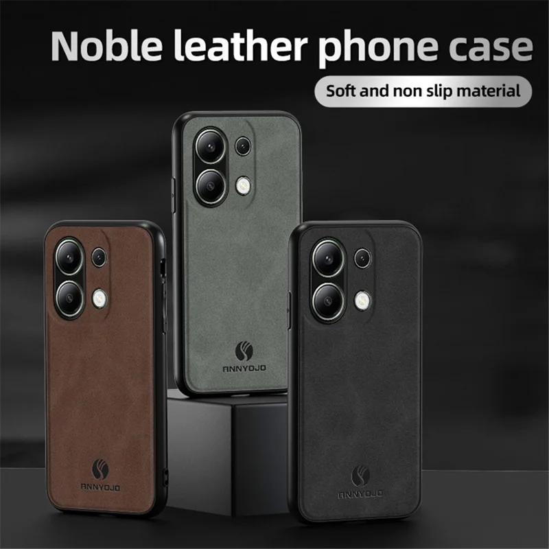 ANNYOJO Pour Xiaomi Redmi Note 13 4G Étui Cuir+PC+TPU Absorption de Choc Étui de Téléphone - Café