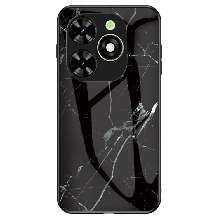 For Infinix Smart 8 4G Tempered Glass Case Marble Pattern Anti-Drop Phone Cover - Black Marble