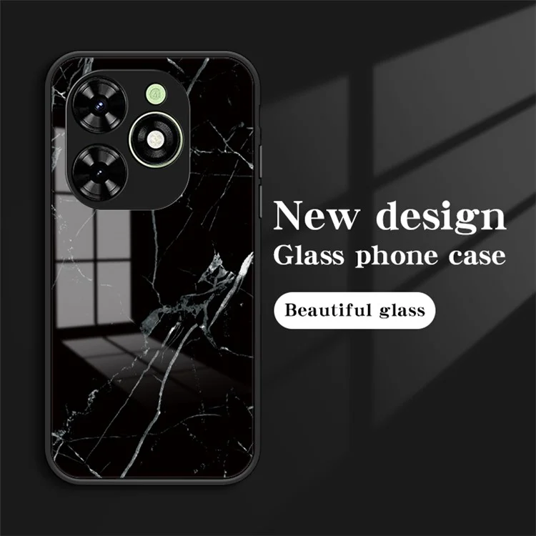 For Infinix Smart 8 4G Tempered Glass Case Marble Pattern Anti-Drop Phone Cover - Black Marble