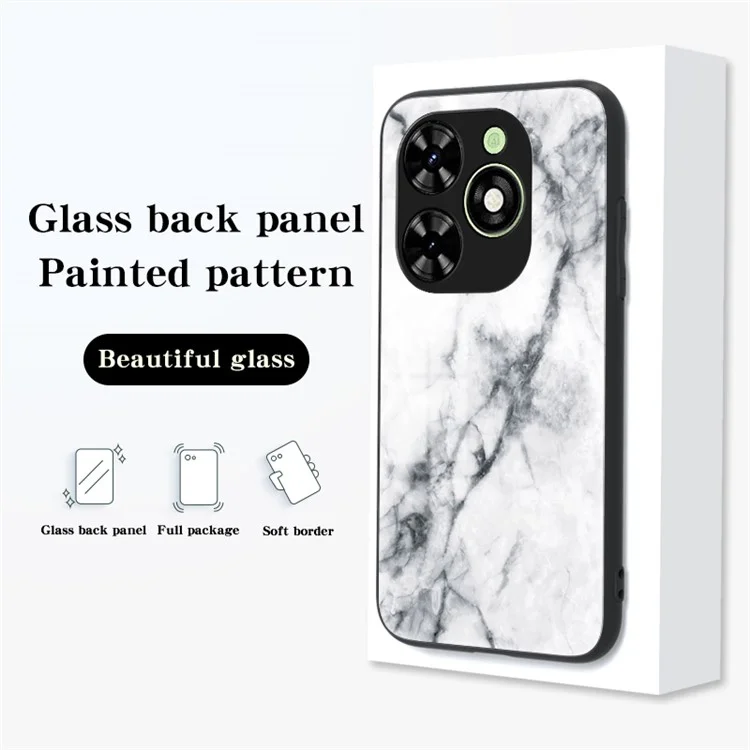 For Infinix Smart 8 4G Tempered Glass Case Marble Pattern Anti-Drop Phone Cover - Black Marble