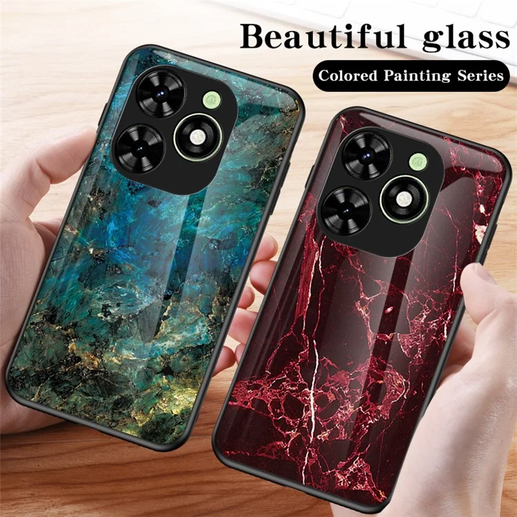 For Infinix Smart 8 4G Tempered Glass Case Marble Pattern Anti-Drop Phone Cover - Black Marble