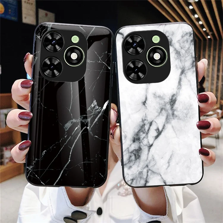 For Transsion Infinix Smart 8 4G Tempered Glass Case Marble Pattern Anti-drop Phone Cover - Black Marble