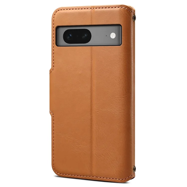 DENIOR For Google Pixel 7 5G Case Cowhide Texture Shockproof Wallet Phone Cover - Khaki