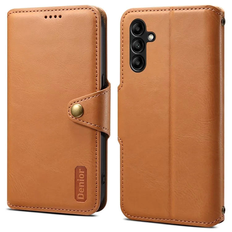 DENIOR Für Samsung Galaxy A05s 4G Wallet Phone Case Cowhide Textur Leder Flip Cover - Khaki