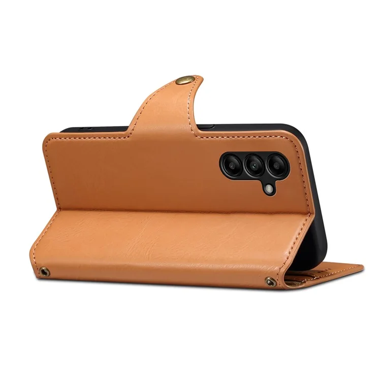 DENIOR Für Samsung Galaxy A05s 4G Wallet Phone Case Cowhide Textur Leder Flip Cover - Khaki
