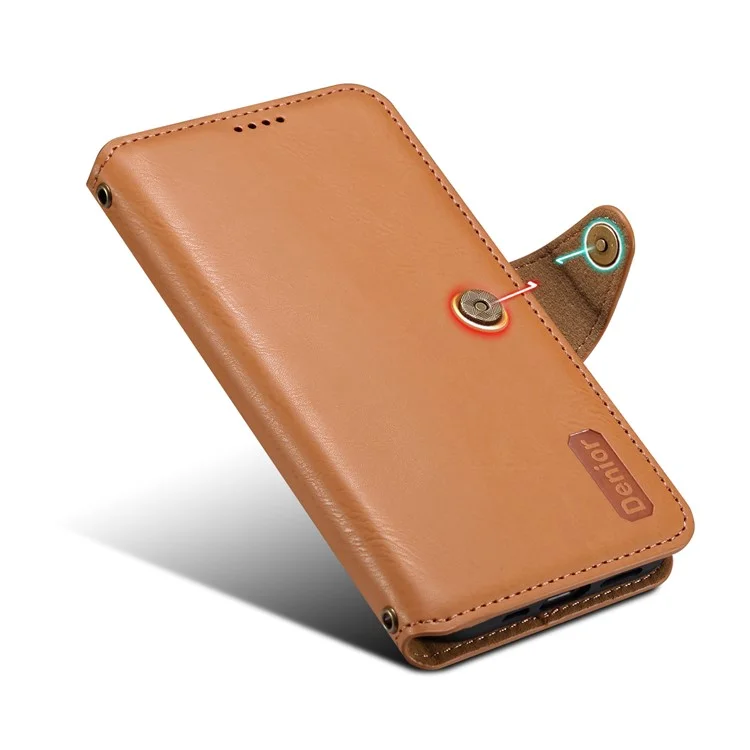 DENIOR Für Samsung Galaxy A05s 4G Wallet Phone Case Cowhide Textur Leder Flip Cover - Khaki