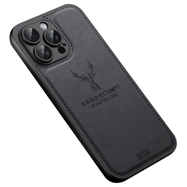 Para iPhone 14 Pro Deer Pattern Case Cloth Texture PU Leather Phone Back Cover - Black