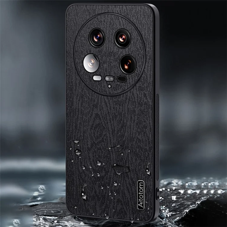For Xiaomi 14 Ultra Case PU Leather Coated PC+TPU Back Phone Cover with Wood Texture - Green