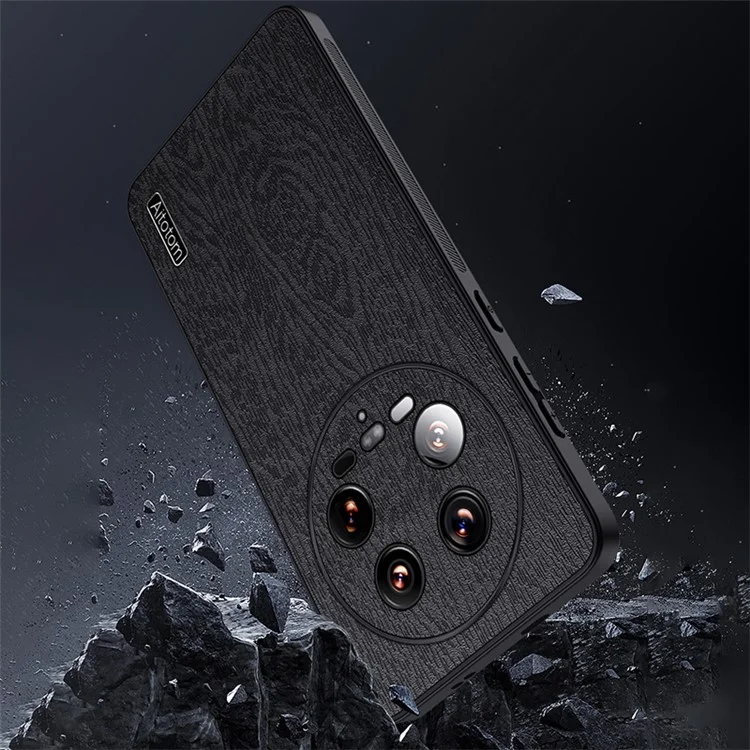 For Xiaomi 14 Ultra Case PU Leather Coated PC+TPU Back Phone Cover with Wood Texture - Green