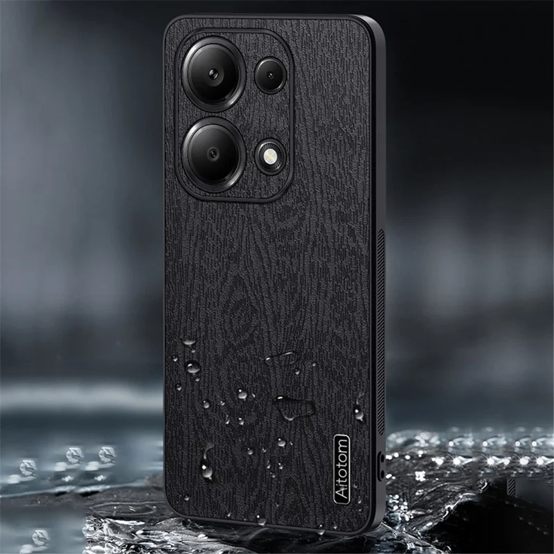 For Xiaomi Redmi Note 13 Pro 4G / Poco M6 Pro 4G Case Wood Texture Shockproof Phone Guard Cover - Black
