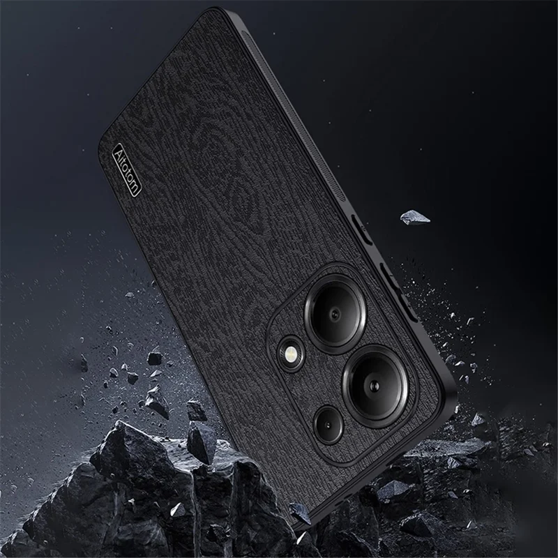 For Xiaomi Redmi Note 13 Pro 4G / Poco M6 Pro 4G Case Wood Texture Shockproof Phone Guard Cover - Black