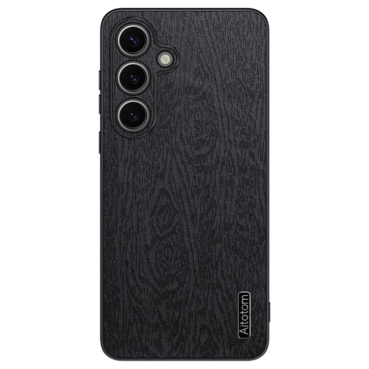 Funda para teléfono Samsung Galaxy S23 FE Cubierta de cuero+PC+TPU con textura de madera - Negro