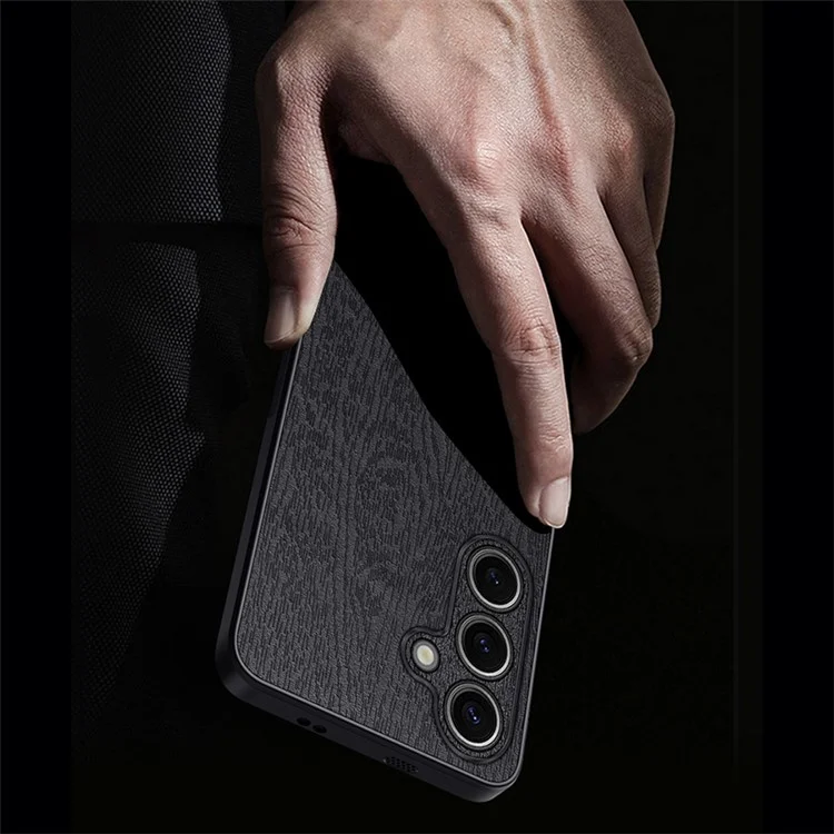 Funda para teléfono Samsung Galaxy S23 FE Cubierta de cuero+PC+TPU con textura de madera - Negro