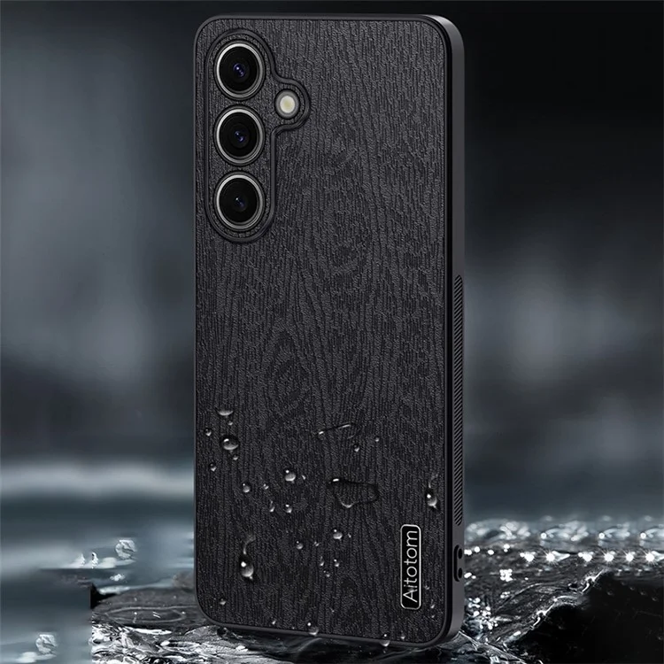 Funda para teléfono Samsung Galaxy S23 FE Cubierta de cuero+PC+TPU con textura de madera - Negro