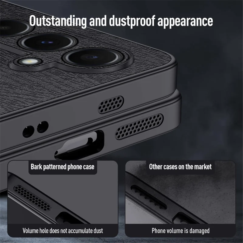 For Samsung Galaxy A55 5G Phone Case Wood Texture Leather Coated PC+TPU Anti-drop Cover - Black