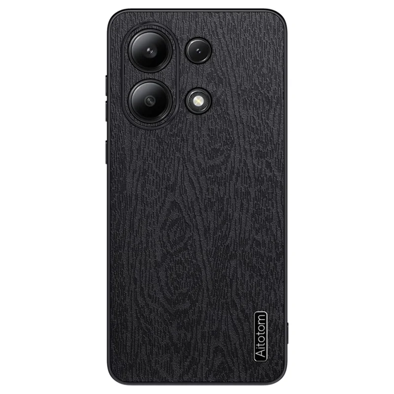Für Xiaomi Redmi Note 13 4G Case Holzstruktur Leder beschichtete PC+TPU Handyhülle - Schwarz