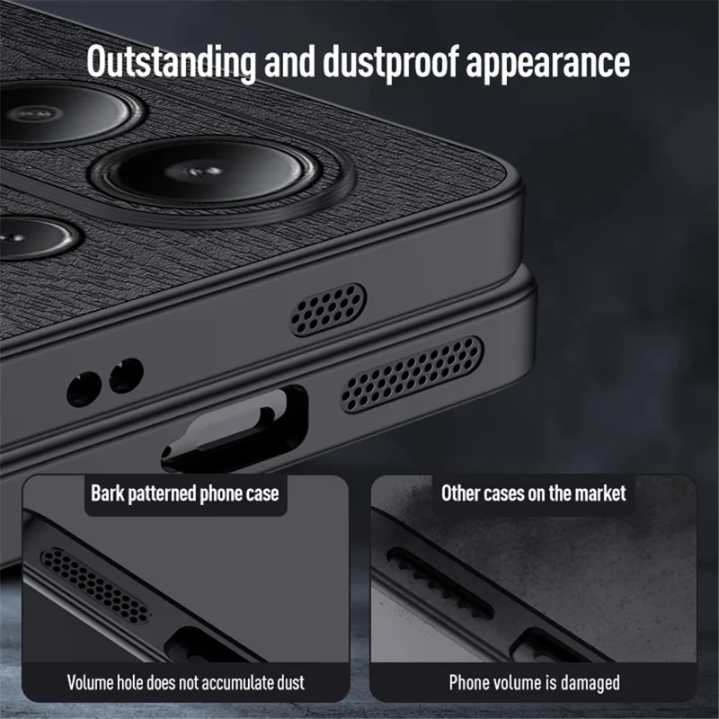 Für Xiaomi Redmi Note 13 4G Case Holzstruktur Leder beschichtete PC+TPU Handyhülle - Schwarz