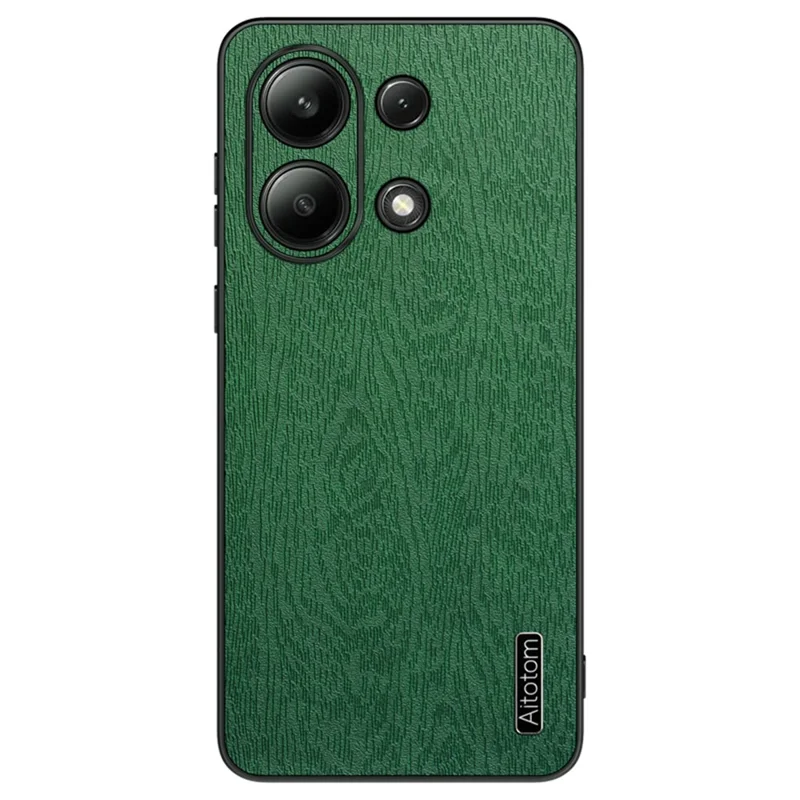For Xiaomi Redmi Note 13 4G Case Wood Texture Leather Coated PC+TPU Phone Cover - Green