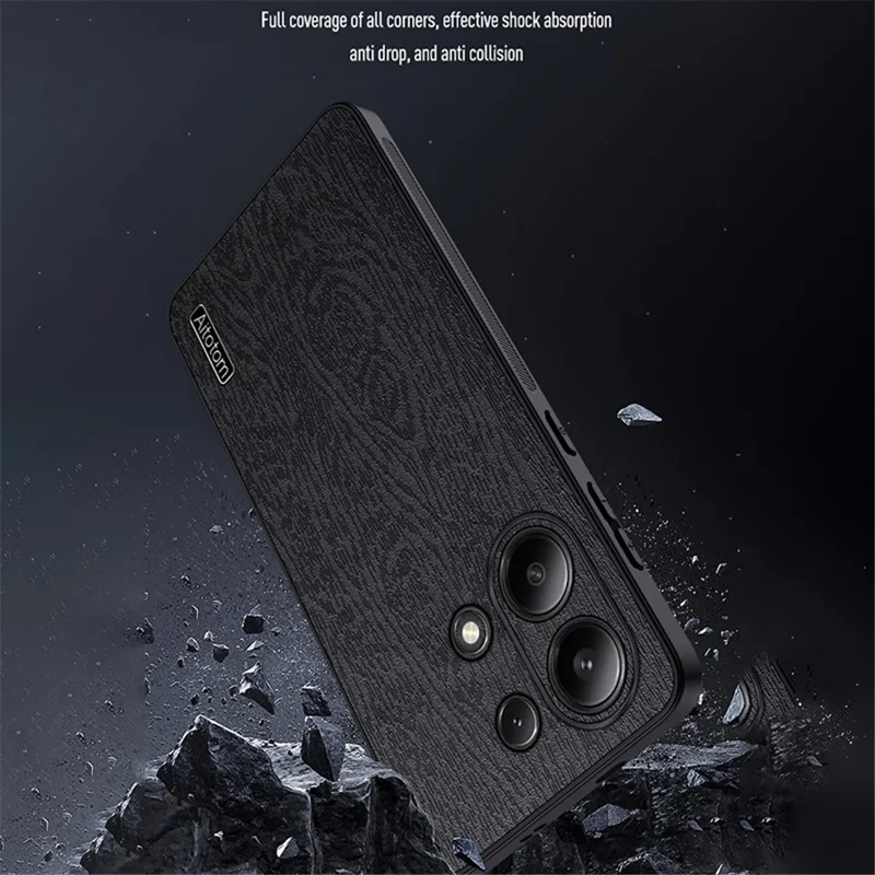 For Xiaomi Redmi Note 13 4G Case Wood Texture Leather Coated PC+TPU Phone Cover - Green