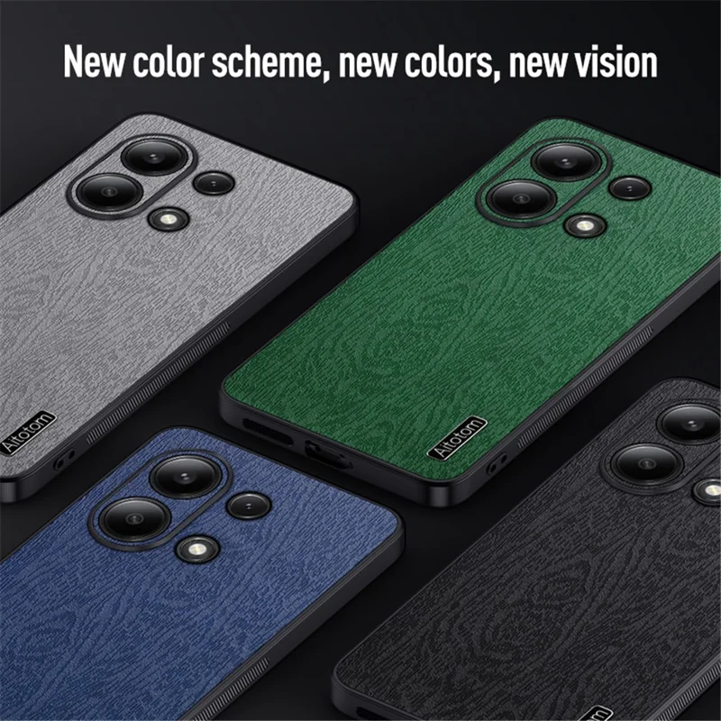 For Xiaomi Redmi Note 13 4G Case Wood Texture Leather Coated PC+TPU Phone Cover - Green
