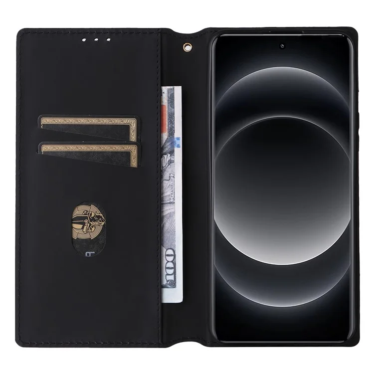 Estuche de cuero para Xiaomi 14 Ultra con relieve de rombos y soporte plegable - Azul