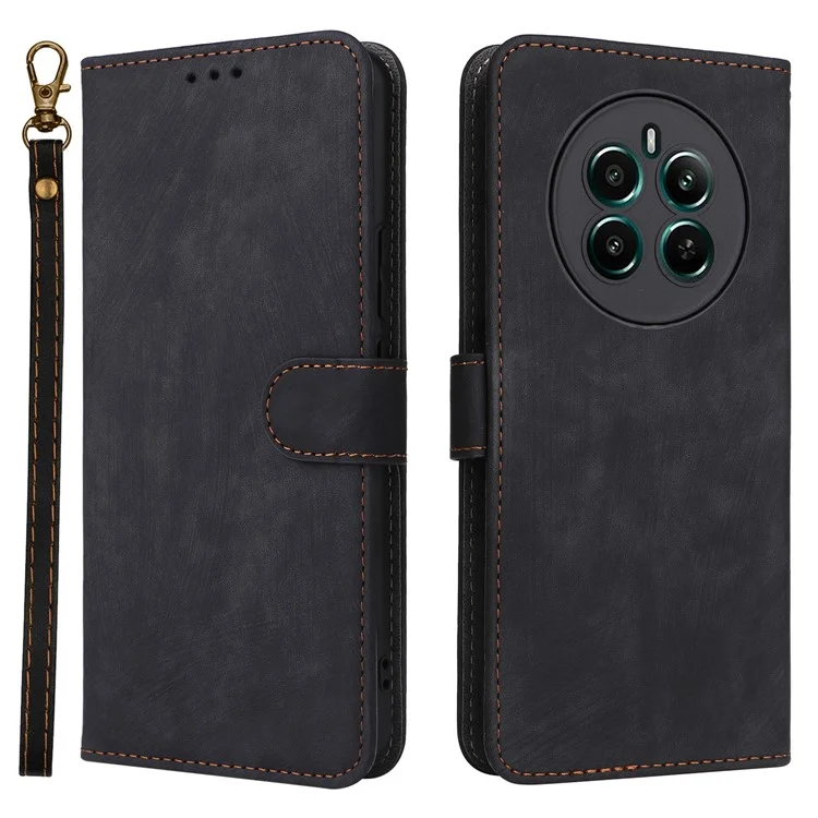 Para Realme 12 4G / 12+ 5G / Narzo 70 Pro 5G Carteira Caso RFID Bloqueio TPU Inner Shell Leather Phone Cover - Preto