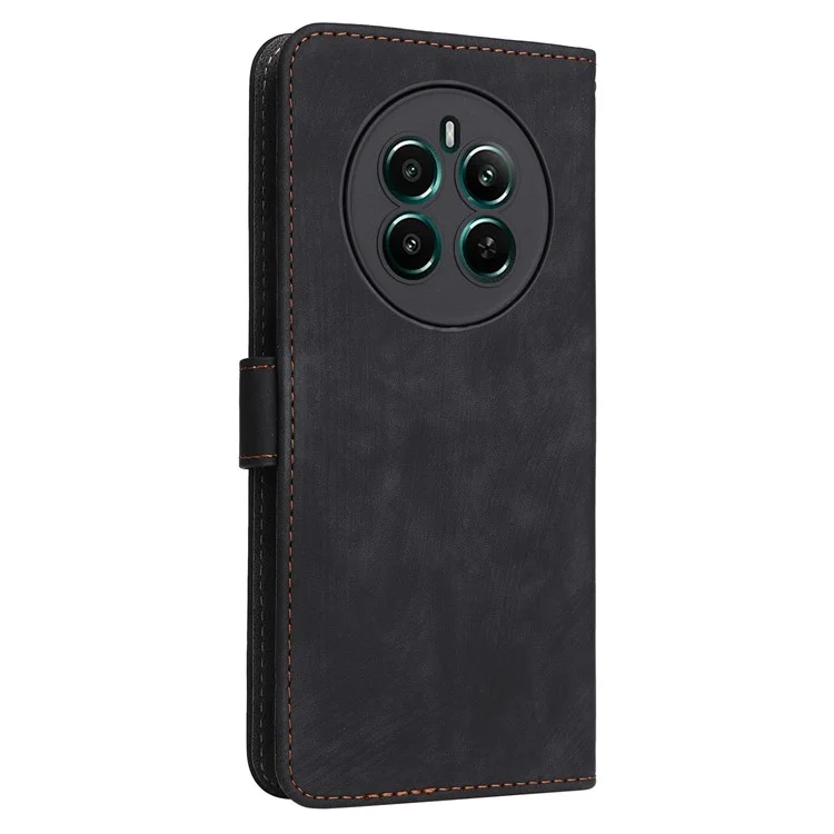 Para Realme 12 4G / 12+ 5G / Narzo 70 Pro 5G Carteira Caso RFID Bloqueio TPU Inner Shell Leather Phone Cover - Preto
