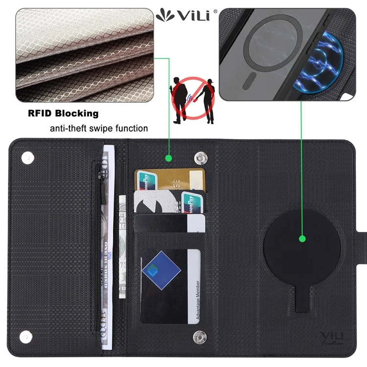 VILI GHB Series for Google Pixel 8 Pro Magnetic Case Detachable Wallet Leather Phone Cover - Black